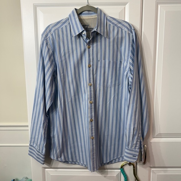 Tommy Bahama Denim Blue Stripe Long Sleeve Button Up Cotton Shirt Size Medium - Picture 1 of 4